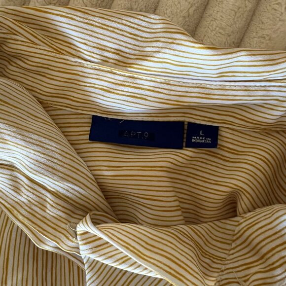 Yellow & White Striped Hidden Button Semi-Sheer Long Sleeve Career Blouse L - Picture 6 of 12
